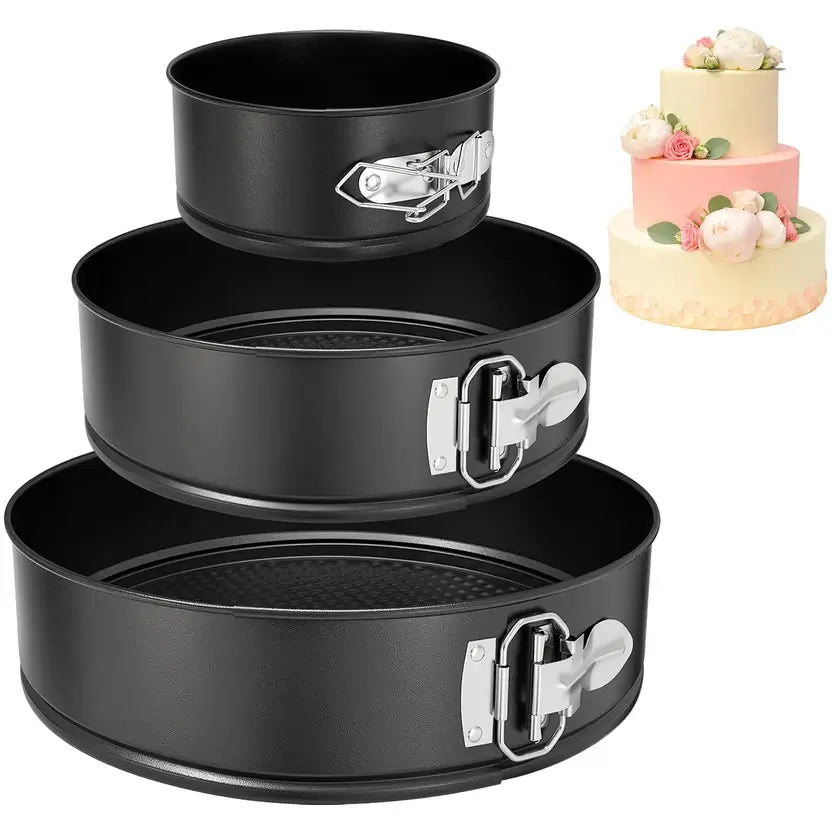 3-Piece Non-Stick Springform Cake Pan Set (4", 7", 9") - Carbon Steel Cheesecake & Baking Pans